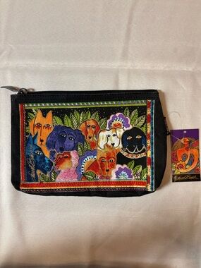 Laurel Burch Black Multi Dogs Cosmetics Bag